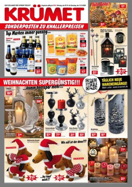 Krümet Prospekt ab 05.10.2026 (KW 41) Krümet Prospekt ab 05.10.2026 Seite 1 mit Radeberger Pilsner, 3 Glocken Pasta, Ben's Original Reis und Weihnachtsdeko.