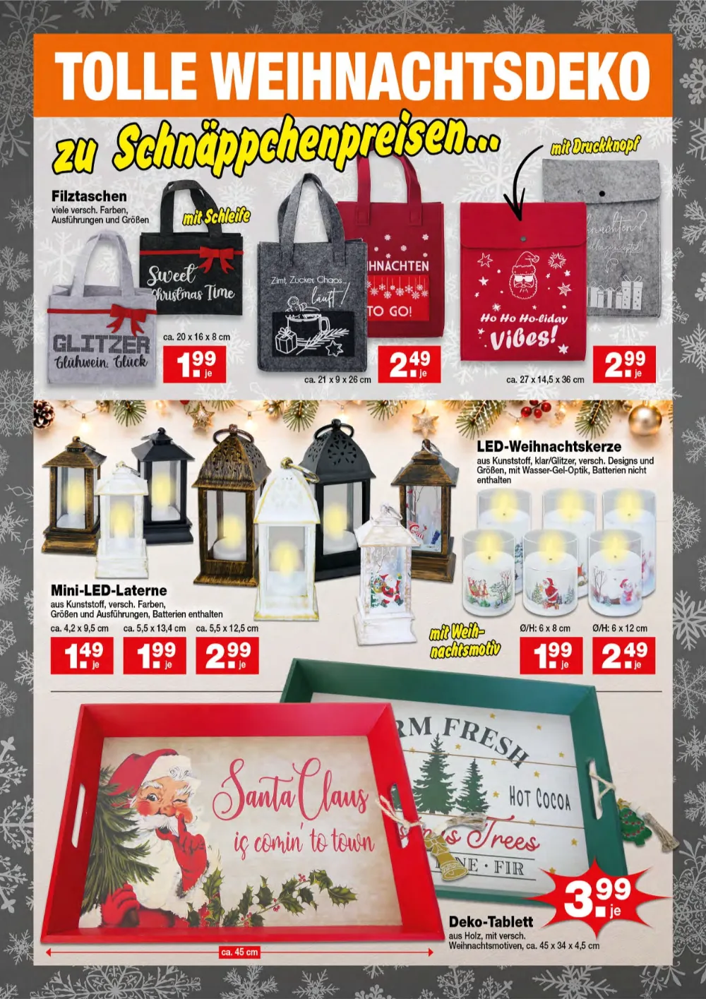 Krümet Prospekt KW 42 Seite 4 mit Weihnachts-Filztaschen, Mini-LED-Laternen, Kerzen und Deko-Tabletts