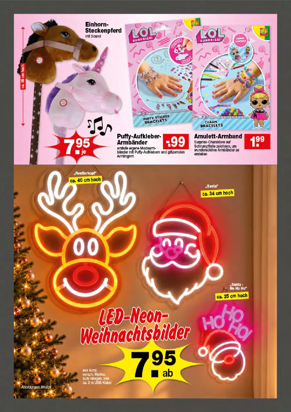 Krümet Prospekt KW 43 Seite 4 mit Einhorn-Steckenpferd, LOL Surprise Armbänder & LED-Neon-Weihnachtsbilder