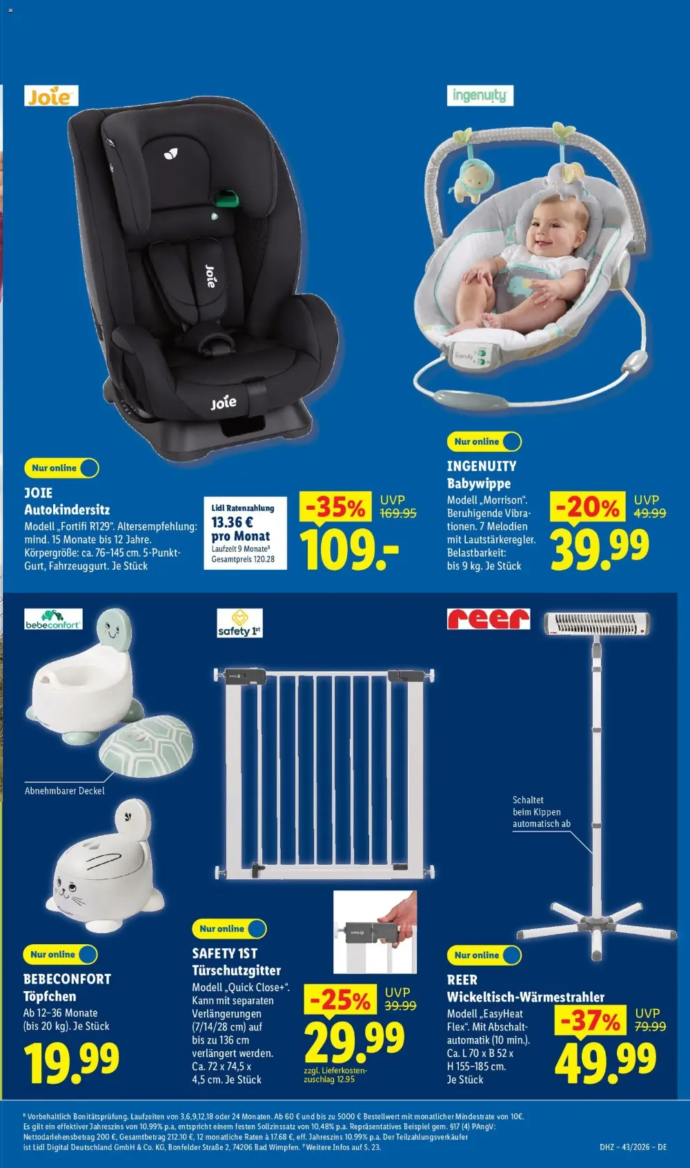 Lidl Angebote KW 43 Seite 3 mit Angeboten für Joie Autokindersitz, Ingenuity Babywippe & Safety 1st Türschutzgitter