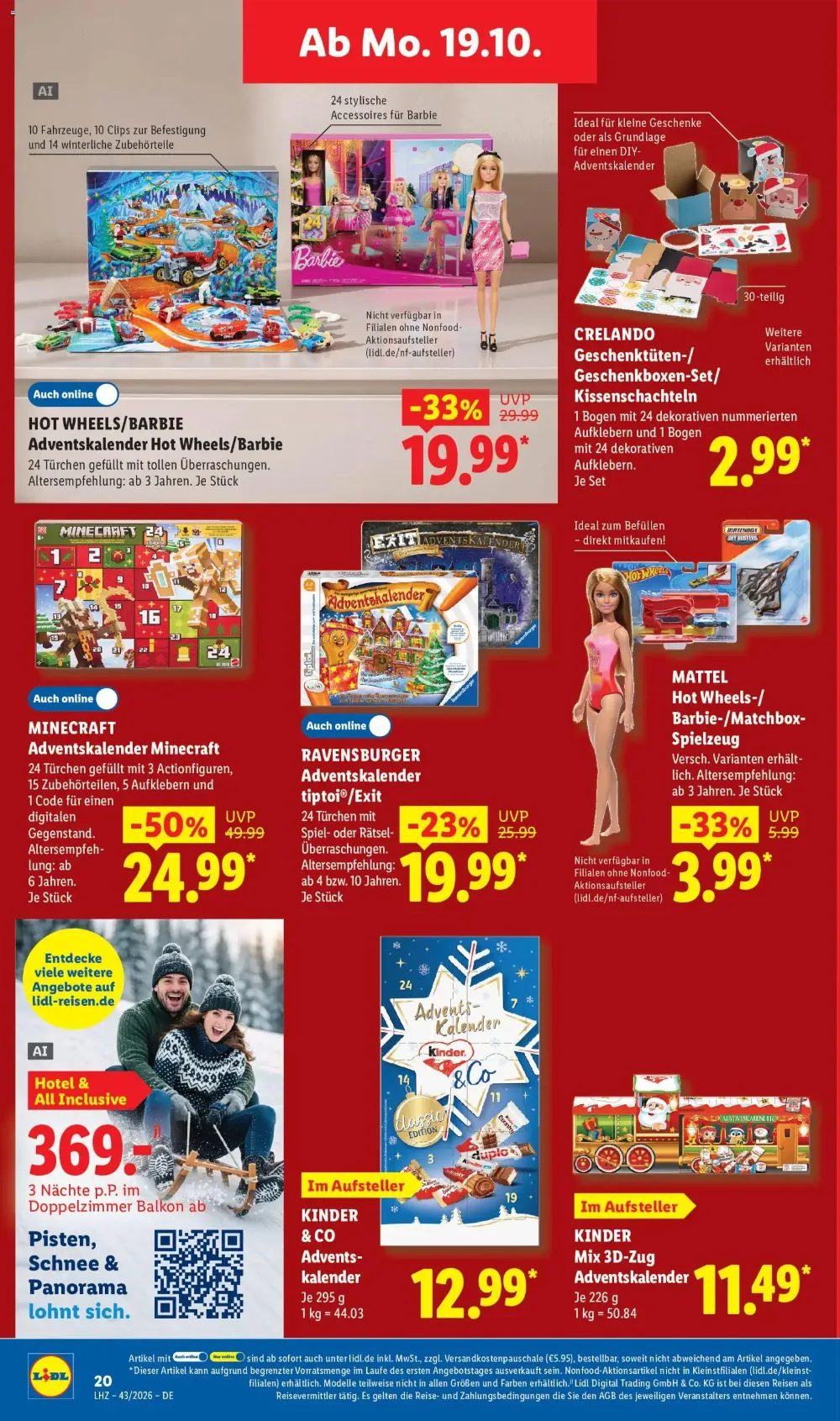 Lidl Angebote KW 43 Seite 6 mit Angeboten für Adventskalender von Barbie, Hot Wheels, Minecraft & Kinder