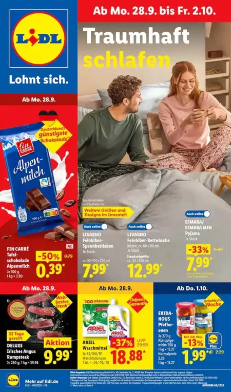 Lidl Angebote im Prospekt ab 28.09.2026 (KW 40) Sconto Angebote ab 16.09.2026 Seite 1 mit Angeboten für Küchenzeile, Pfanne, Küchenwagen und Trennstation.