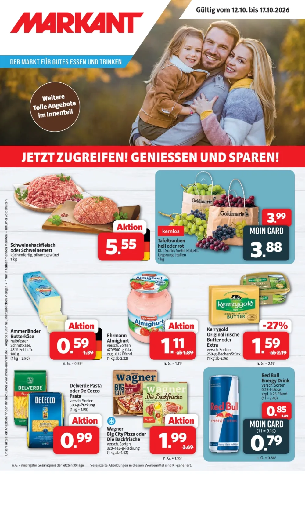 Markant Nordwest Prospekt ab 12.10.2026 Seite 1 mit Schweinehackfleisch, Tafeltrauben, Ehrmann Almighurt & Kerrygold Butter
