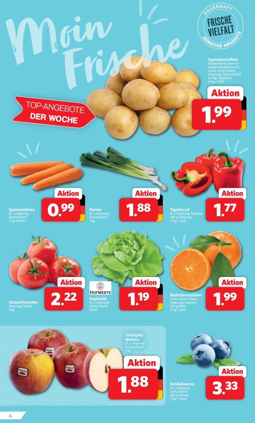 Markant Nordwest Prospekt KW 42 Seite 4 mit Speisekartoffeln, Speisemöhren, Porree, Paprika, Strauchtomaten & Kopfsalat