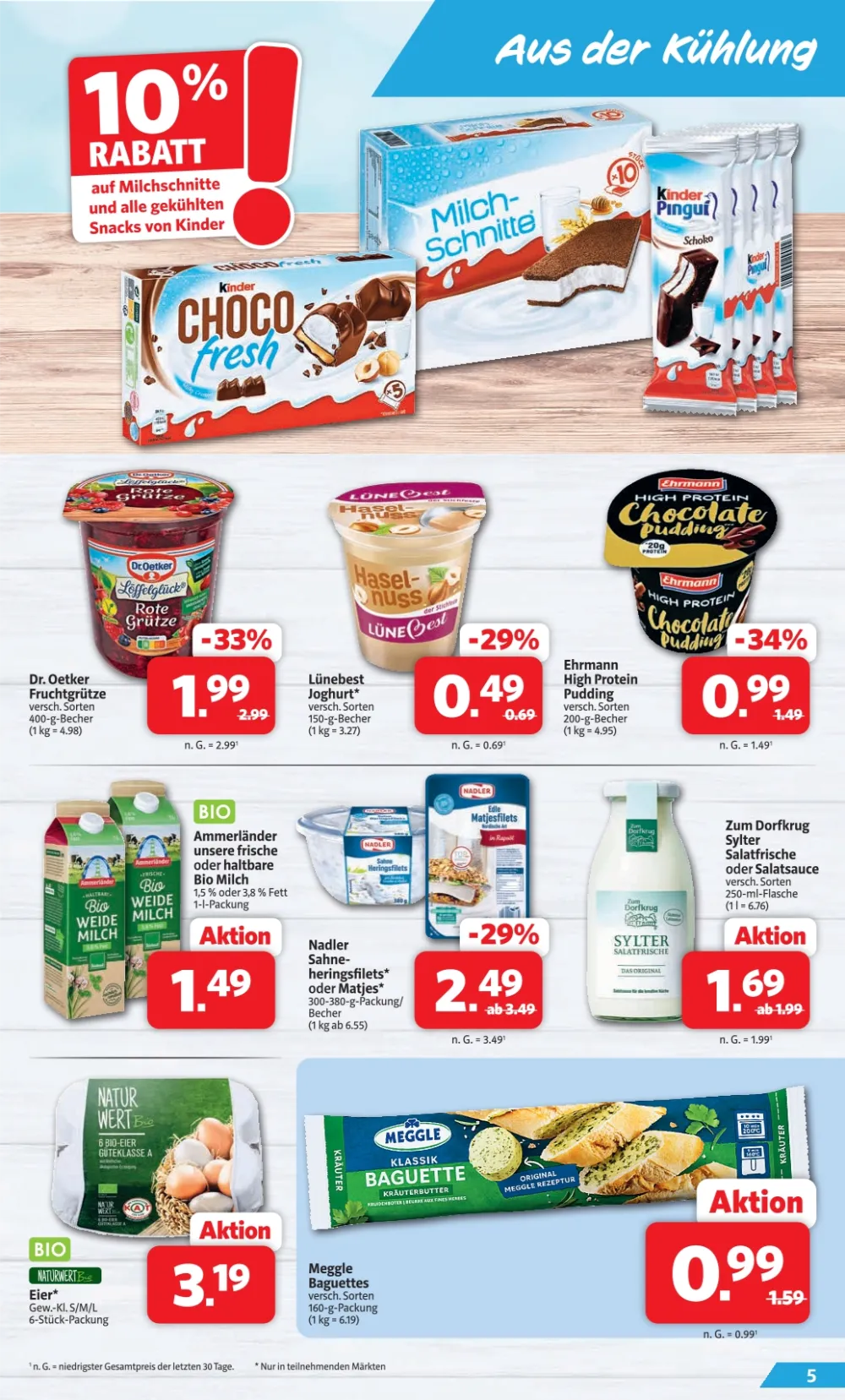 Markant Nordwest Prospekt KW 42 Seite 5 mit Dr. Oetker Fruchtgrütze, Lünebest Joghurt, Ehrmann High Protein Pudding & Meggle Baguette