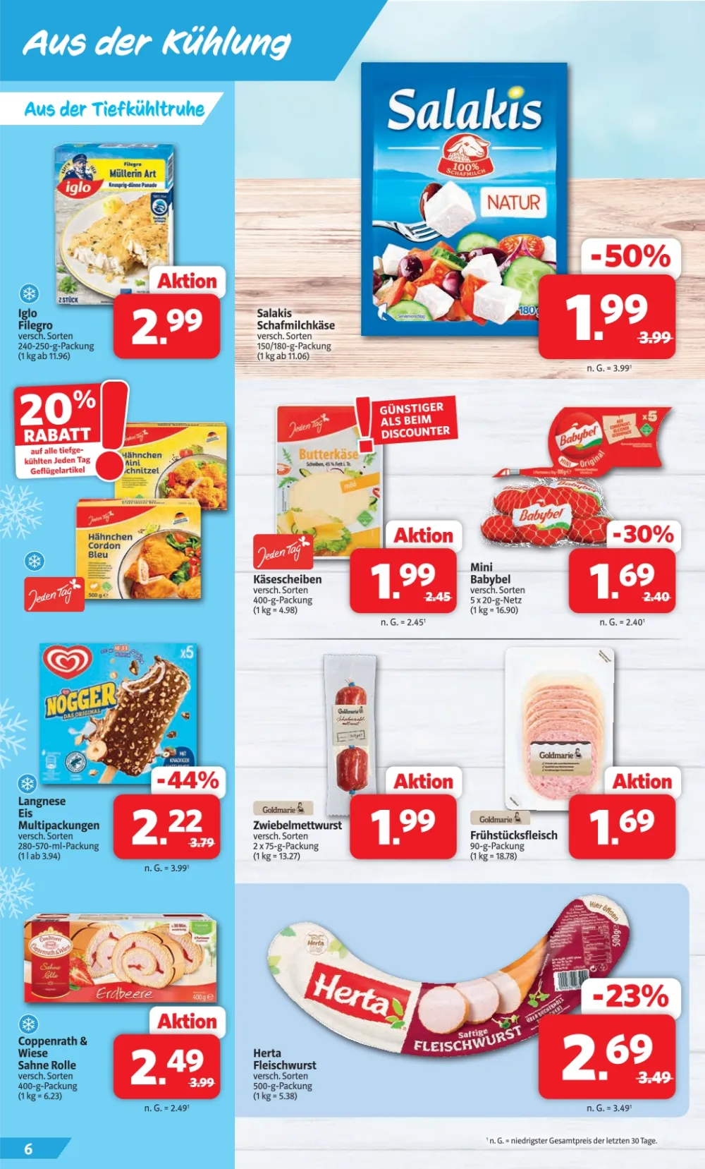 Markant Nordwest Prospekt KW 42 Seite 6 mit Iglo Filegro, Salakis Schafmilchkäse, Mini Babybel, Langnese Eis & Herta Fleischwurst