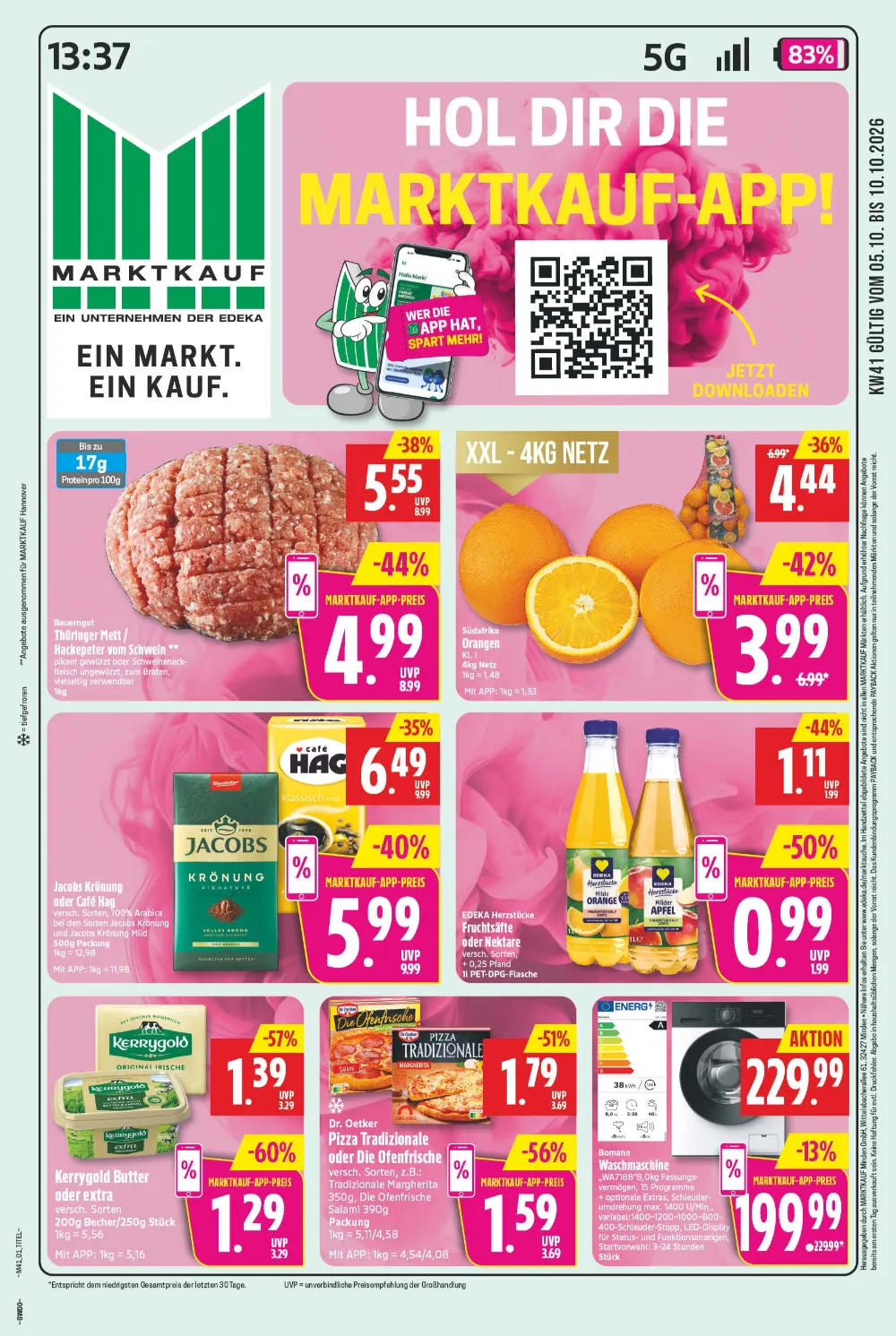 Marktkauf Nord Prospekt ab 05.10.2026 Seite 1 mit Thüringer Mett, Orangen, Jacobs Kaffee, Kerrygold Butter und Waschmaschine