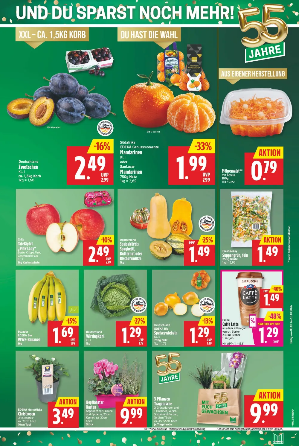 Marktkauf Nord Prospekt KW 41 Seite 3 mit Zwetschen, Mandarinen, Speisekürbis, Bananen, Wirsingkohl und Caffè Latte