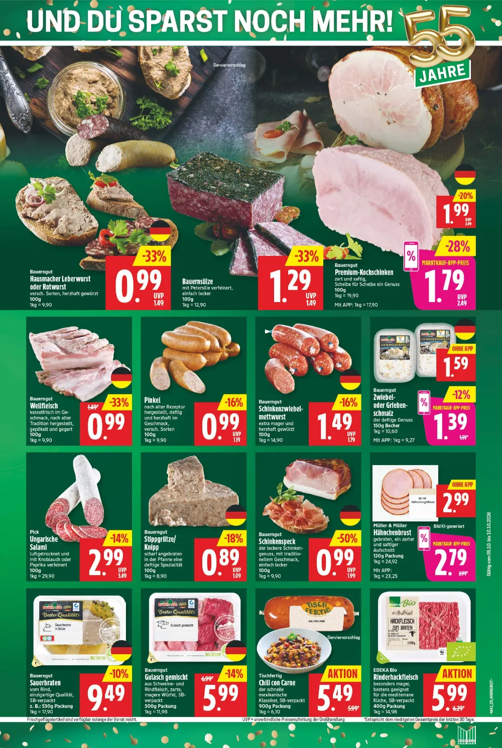 Marktkauf Nord Prospekt KW 41 Seite 5 mit Leberwurst, Kochschinken, Pinkel, Ungarischer Salami, Sauerbraten und Hackfleisch