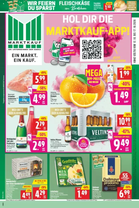 Marktkauf Nord Prospekt ab 12.10.2026 (KW 42) Marktkauf Nord Prospekt ab 12.10.2026 Seite 1 mit Schweinelachsbraten, Orangen, Veltins Pilsener & Dallmayr Kaffee