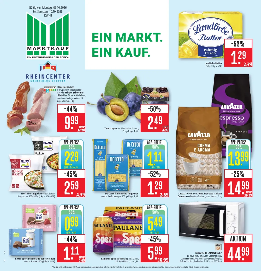 Marktkauf Südwest Prospekt ab 05.10.2026 Seite 1 mit Landliebe Butter, Schweinefilet, Zwetschgen, Frosta und Mikrowelle