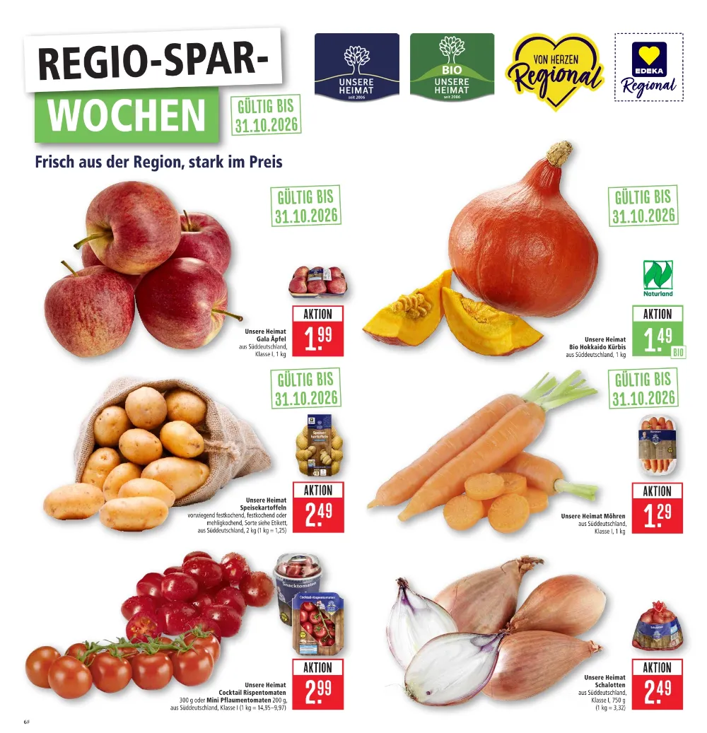 Marktkauf Südwest Prospekt KW 41 Seite 6 mit Gala Äpfeln, Bio Hokkaido Kürbis, Speisekartoffeln, Möhren und Schalotten