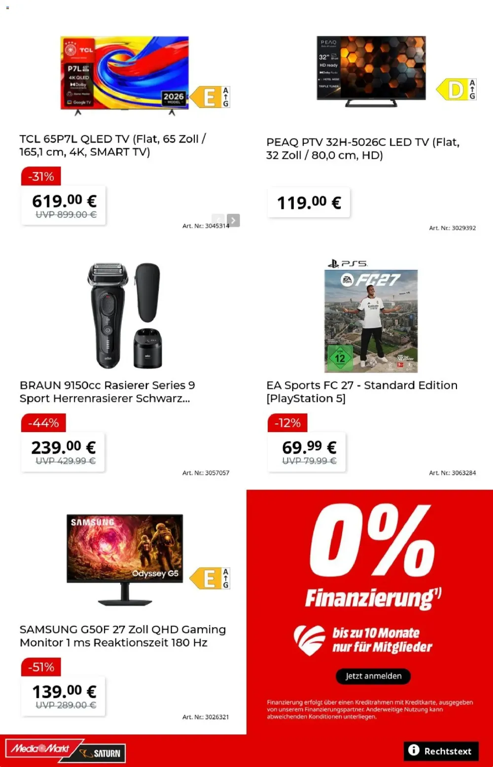 MediaMarkt Angebote KW 41 Seite 2 mit angeboten für TCL QLED TV, Braun Series 9 Rasierer, EA Sports FC 27 & Samsung Monitor