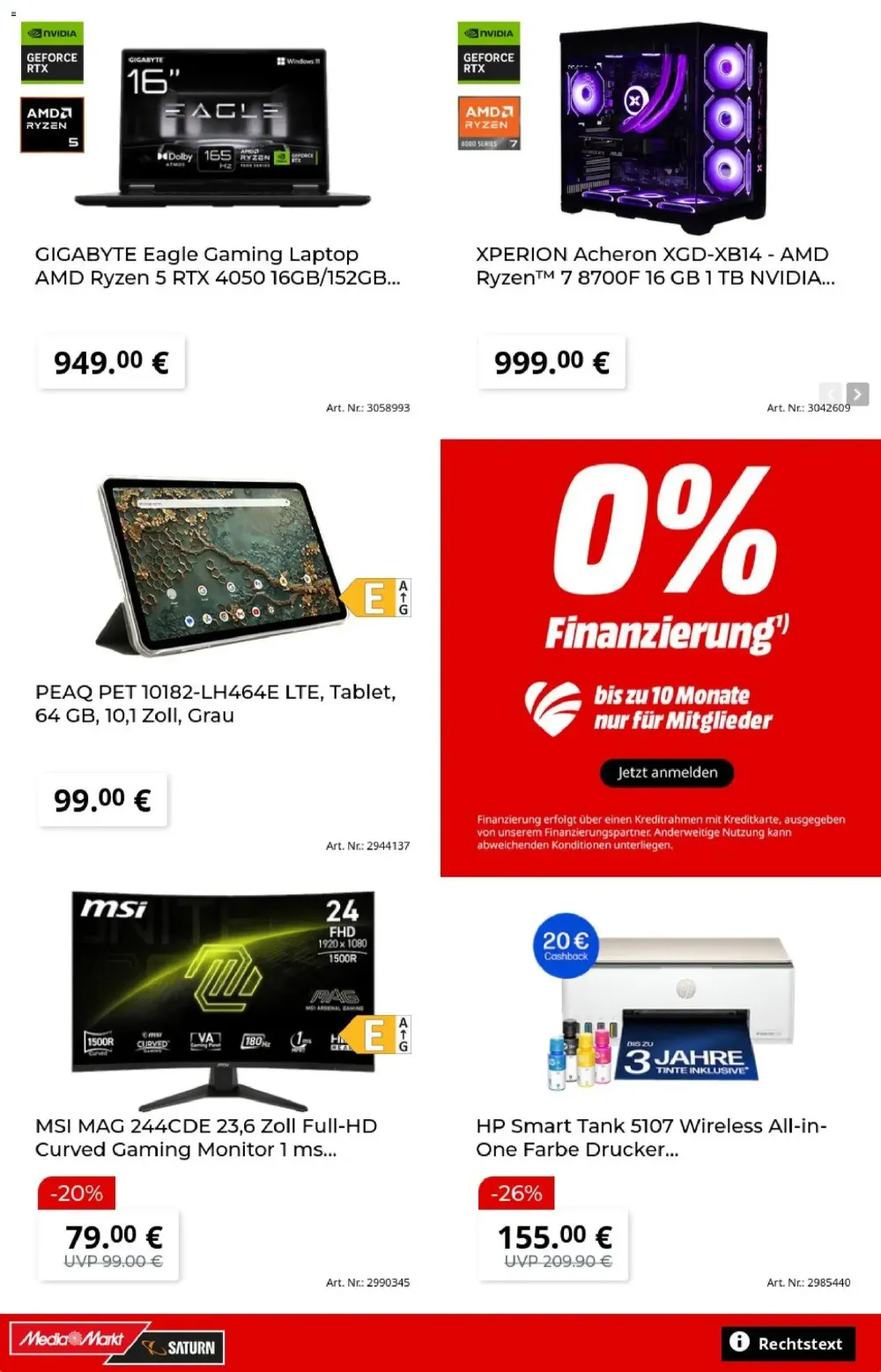 MediaMarkt Angebote KW 41 Seite 4 mit angeboten für Gigabyte Gaming Laptop, Xperion PC, PEAQ Tablet & MSI Gaming Monitor