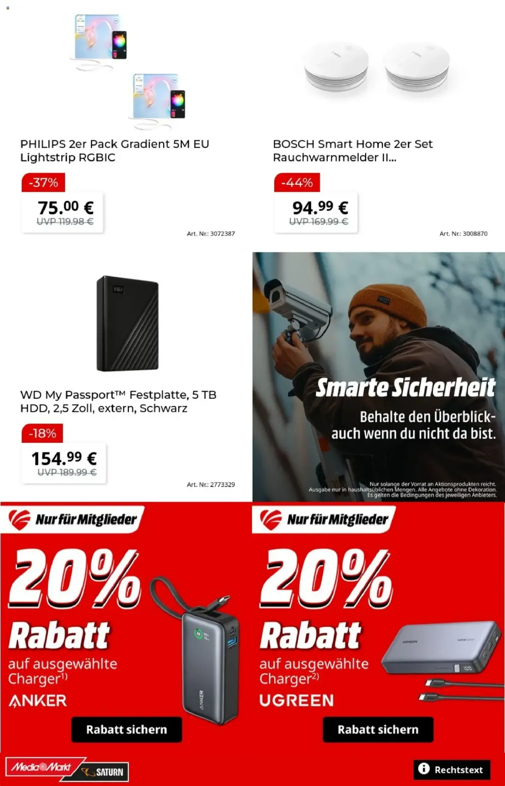 MediaMarkt Angebote KW 41 Seite 5 mit angeboten für Philips Lightstrip, Bosch Rauchmelder, WD Festplatte & Anker Ladegeräte