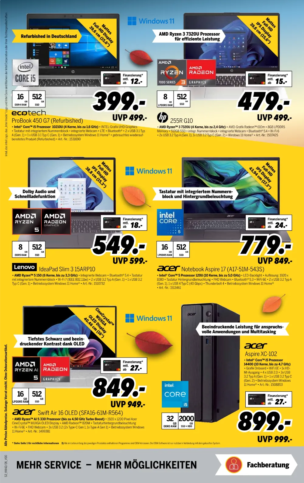 MEDIMAX Prospekt KW 42 Seite 2 mit HP, Lenovo & Acer Laptops sowie Acer Aspire PC