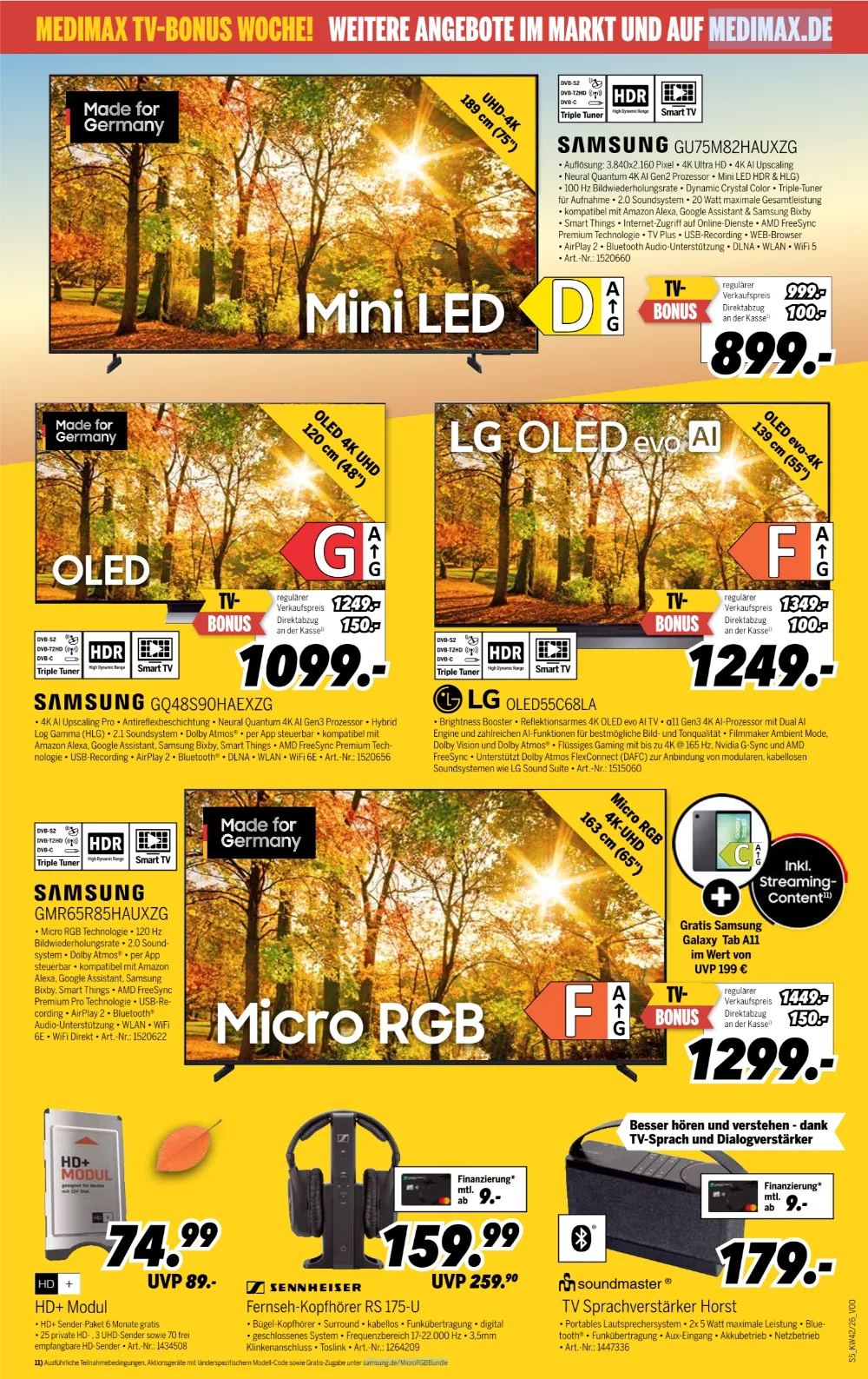 MEDIMAX Prospekt KW 42 Seite 5 mit Samsung & LG OLED TVs, Sennheiser Kopfhörern & Sprachverstärker