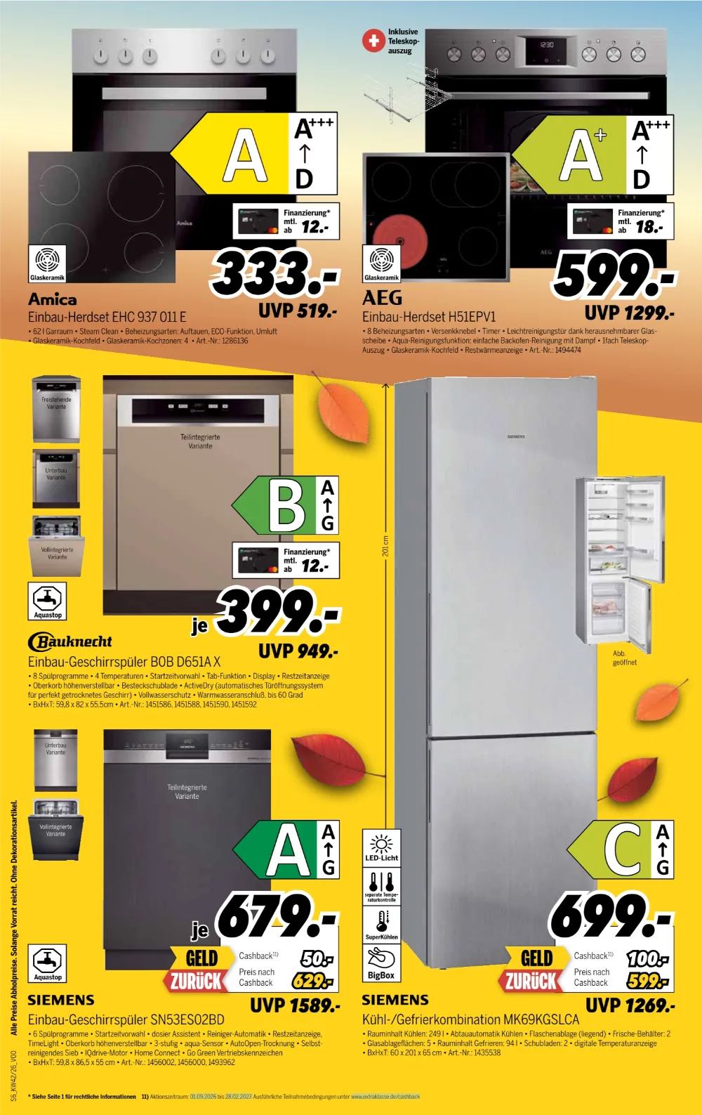 MEDIMAX Prospekt KW 42 Seite 6 mit Amica & AEG Herdsets, Bauknecht & Siemens Geschirrspülern