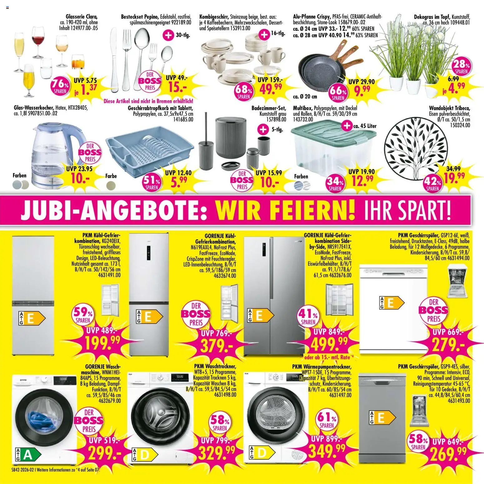 Möbel Boss Prospekt KW 42 Seite 2 mit Glasserie Clara, Besteckset Pepino, Kombigeschirr & PKM Kühl-Gefrierkombination
