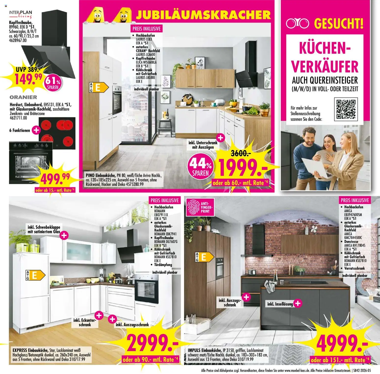 Möbel Boss Prospekt KW 42 Seite 5 mit Pino Einbauküche, Oranier Herdset, Express Einbauküche Star & Impuls Einbauküche