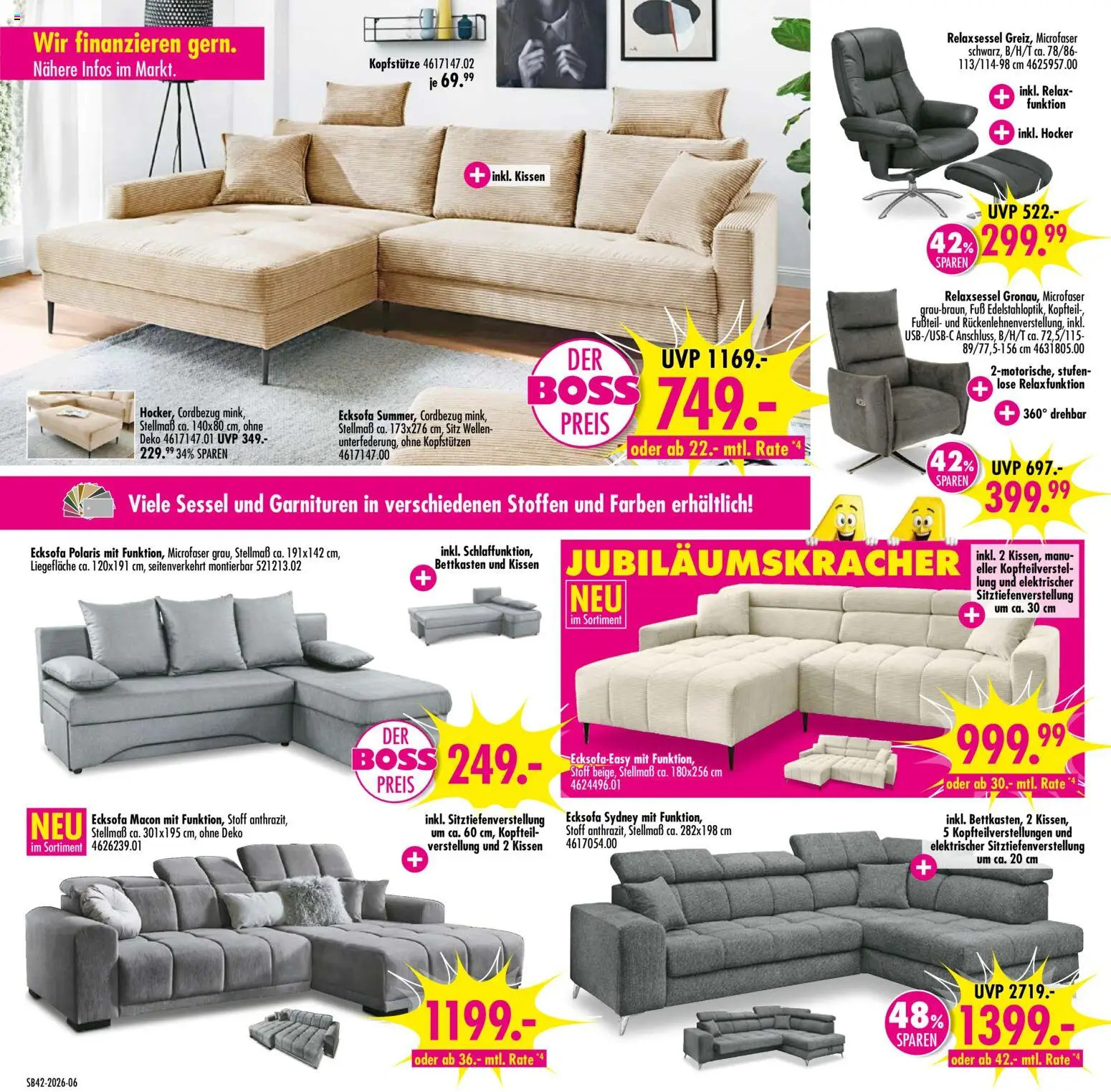Möbel Boss Prospekt KW 42 Seite 6 mit Ecksofa Summer, Relaxsessel Greiz, Ecksofa Polaris, Ecksofa Macon & Ecksofa Sydney