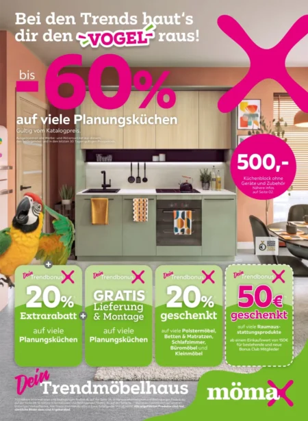 Mömax Prospekt ab 12.10.2026 (KW 42) Mömax Prospekt ab 12.10.2026 Seite 1 mit Küchenblock & Trendbonus-Aktionen