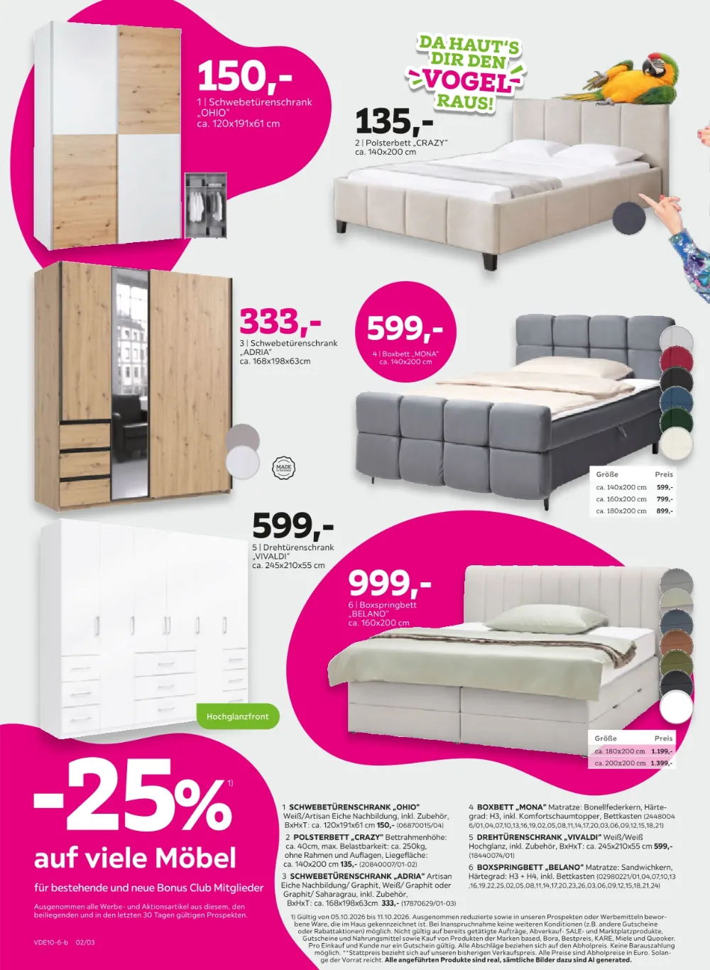 Mömax Prospekt KW 41 Seite 2 mit Schwebetürenschrank, Drehtürenschrank, Polsterbett und Boxspringbett