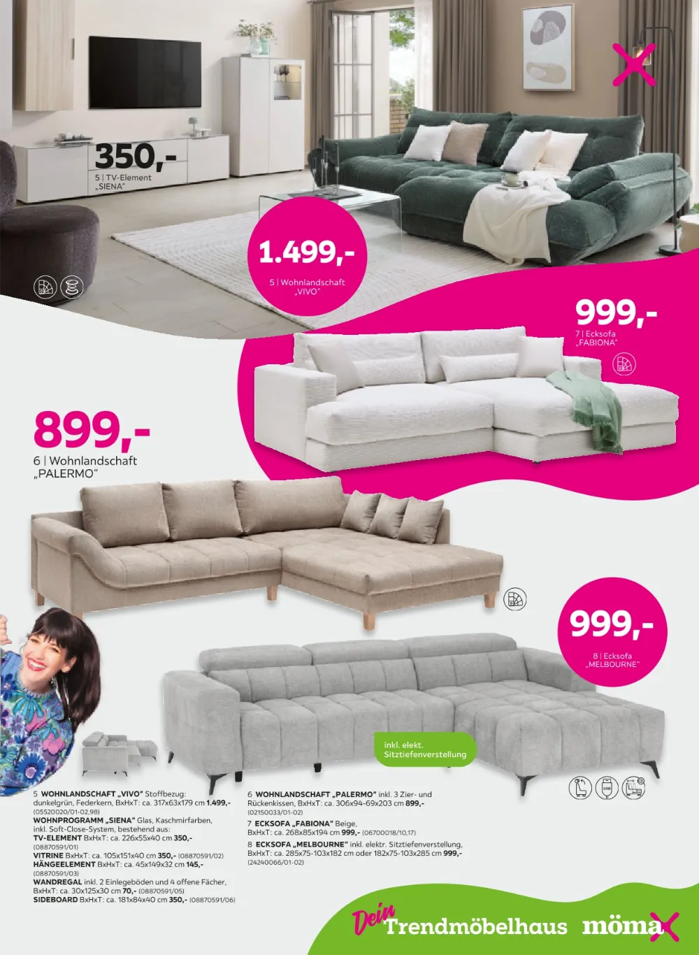 Mömax Prospekt KW 41 Seite 5 mit Wohnlandschaft, Ecksofa, TV-Element und Vitrine