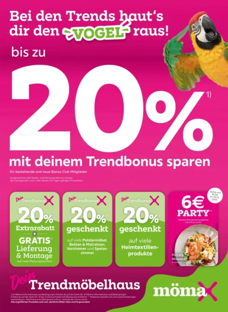 Mömax Prospekt ab 28.09.2026 (KW 40) Mömax Prospekt ab 28.09.2026 Seite 1 mit Rabatten auf Polstermöbel, Betten, Heimtextilien und Piccata Milanese.