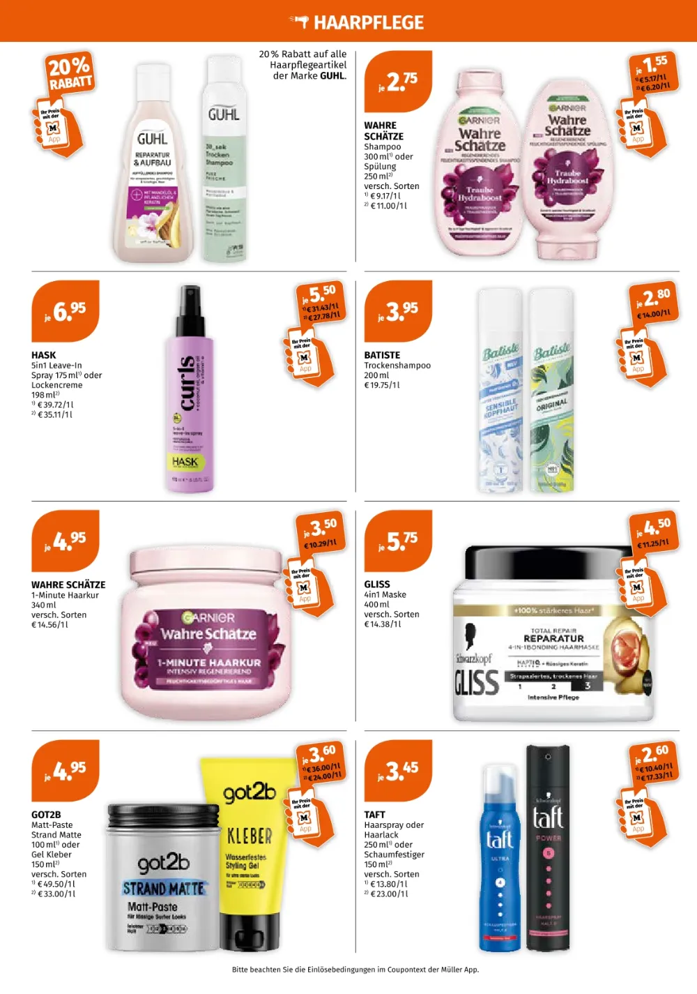 Müller Prospekt KW 38 Seite 4 mit Guhl Shampoo, Wahre Schätze, Batiste Trockenshampoo, Gliss und got2b