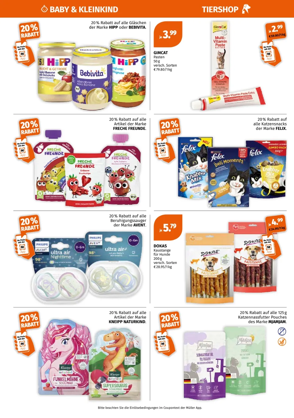Müller Prospekt KW 38 Seite 6 mit HiPP Babygläschen, Freche Freunde, Felix Katzensnacks und Kneipp Naturkind