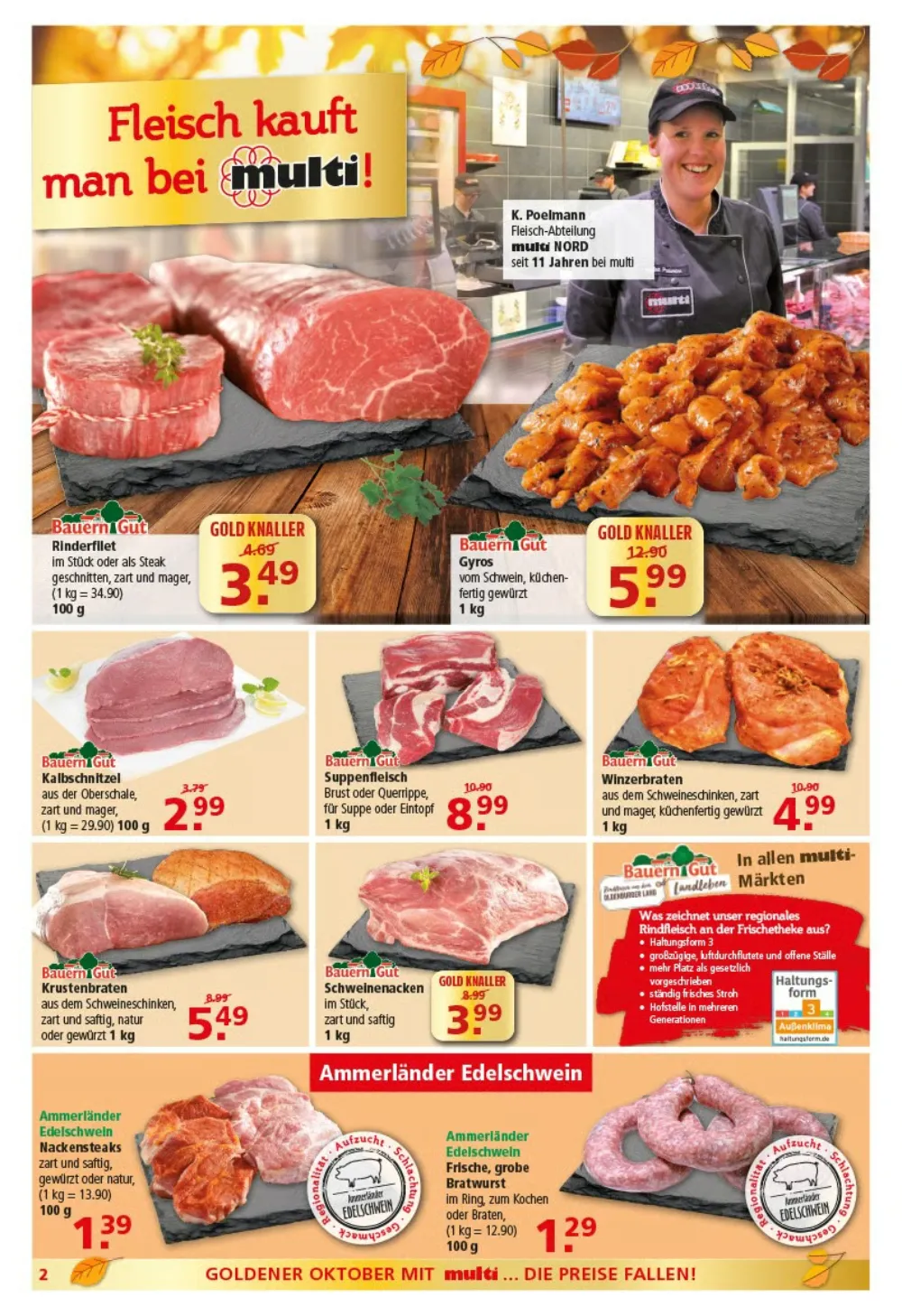 Multi Markt Angebote KW 42 Seite 2 mit angeboten für Rinderfilet, Gyros, Kalbschnitzel, Suppenfleisch & Winzerbraten