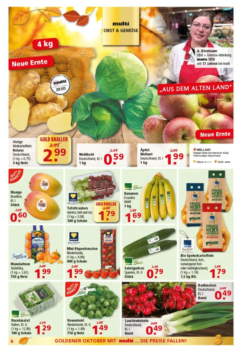 Multi Markt Prospekt KW 41 Seite 4 mit Lammkotelett, Kikok-Hähnchen, Putenoberkeule, Gouda, Alpenblumenkäse und Cyrano
