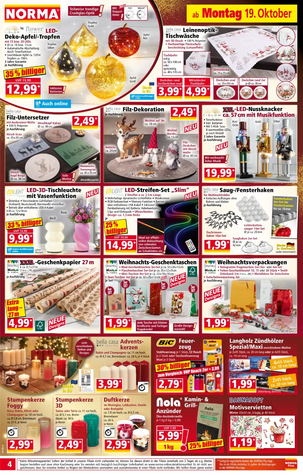 Norma Angebote KW 43 Seite 4 mit angeboten für LED-Deko-Apfel/-Tropfen, Leinenoptik-Tischwäsche & XXL-LED-Nussknacker
