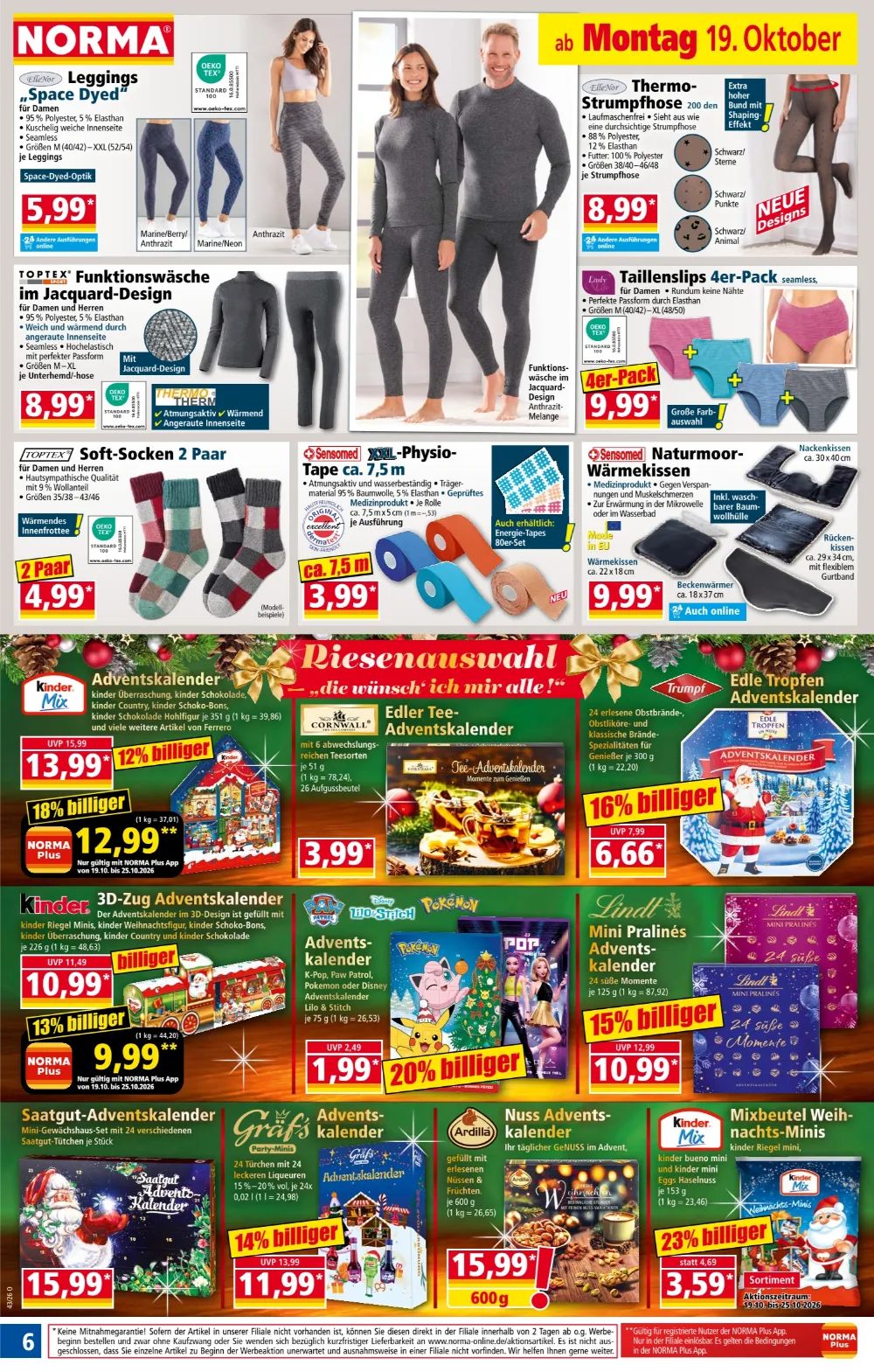 Norma Angebote KW 43 Seite 6 mit angeboten für Leggings Space Dyed, Thermo-Strumpfhose, Funktionswäsche & Adventskalender
