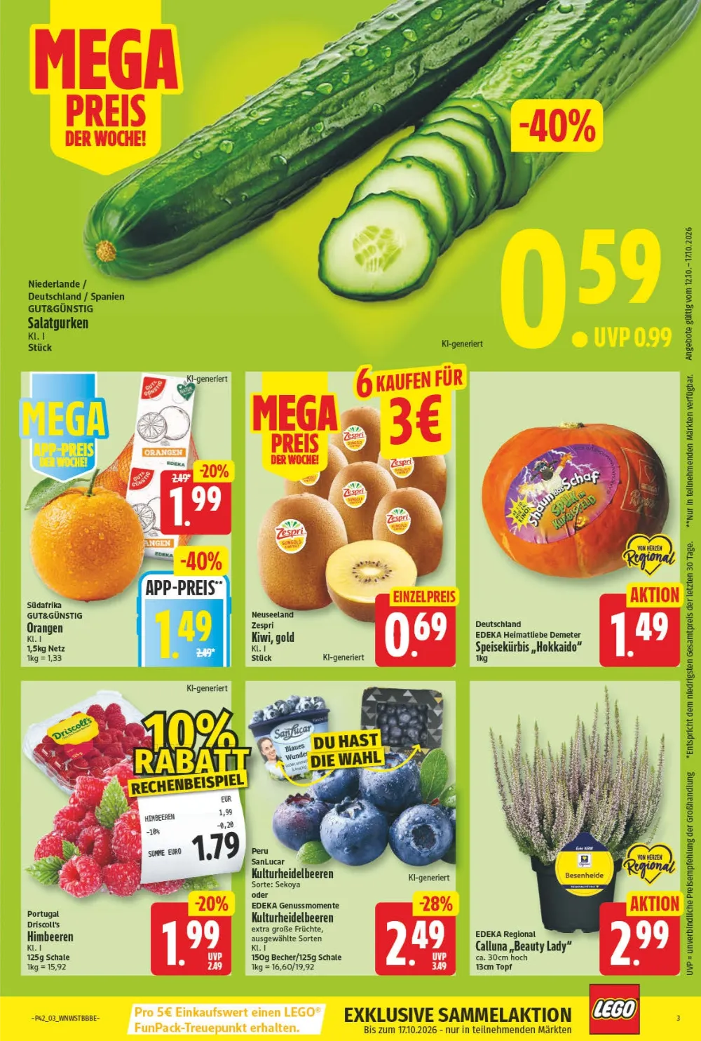 NP Angebote KW 42 Seite 3 mit Angeboten für Salatgurken, Orangen, Kiwi Gold, Hokkaido-Kürbis, Himbeeren & Heidelbeeren