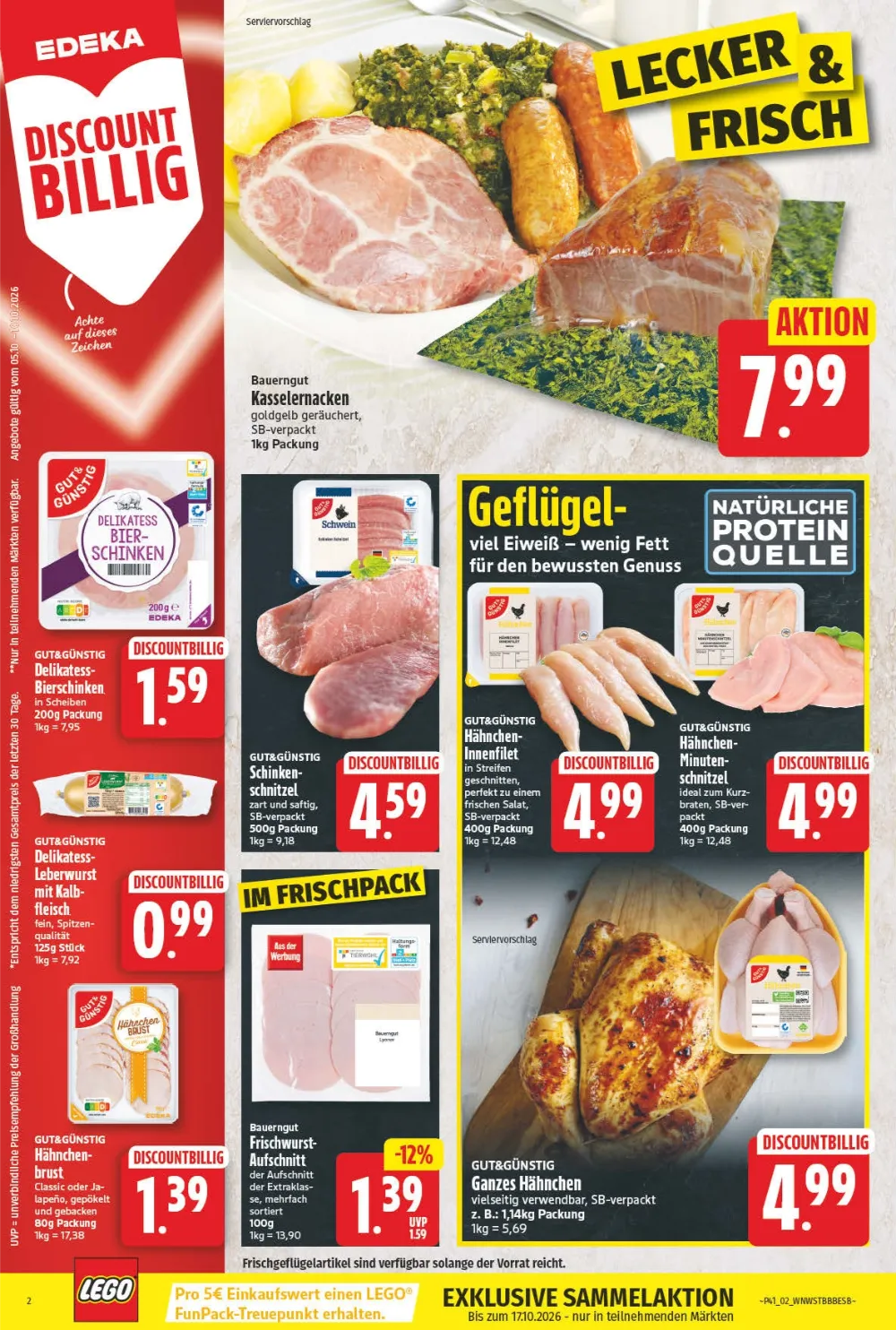 NP Prospekt KW41 Seite 2 mit Kasselernacken, Bierschinken, Leberwurst, Hähnchenschnitzel und Hähnchen.