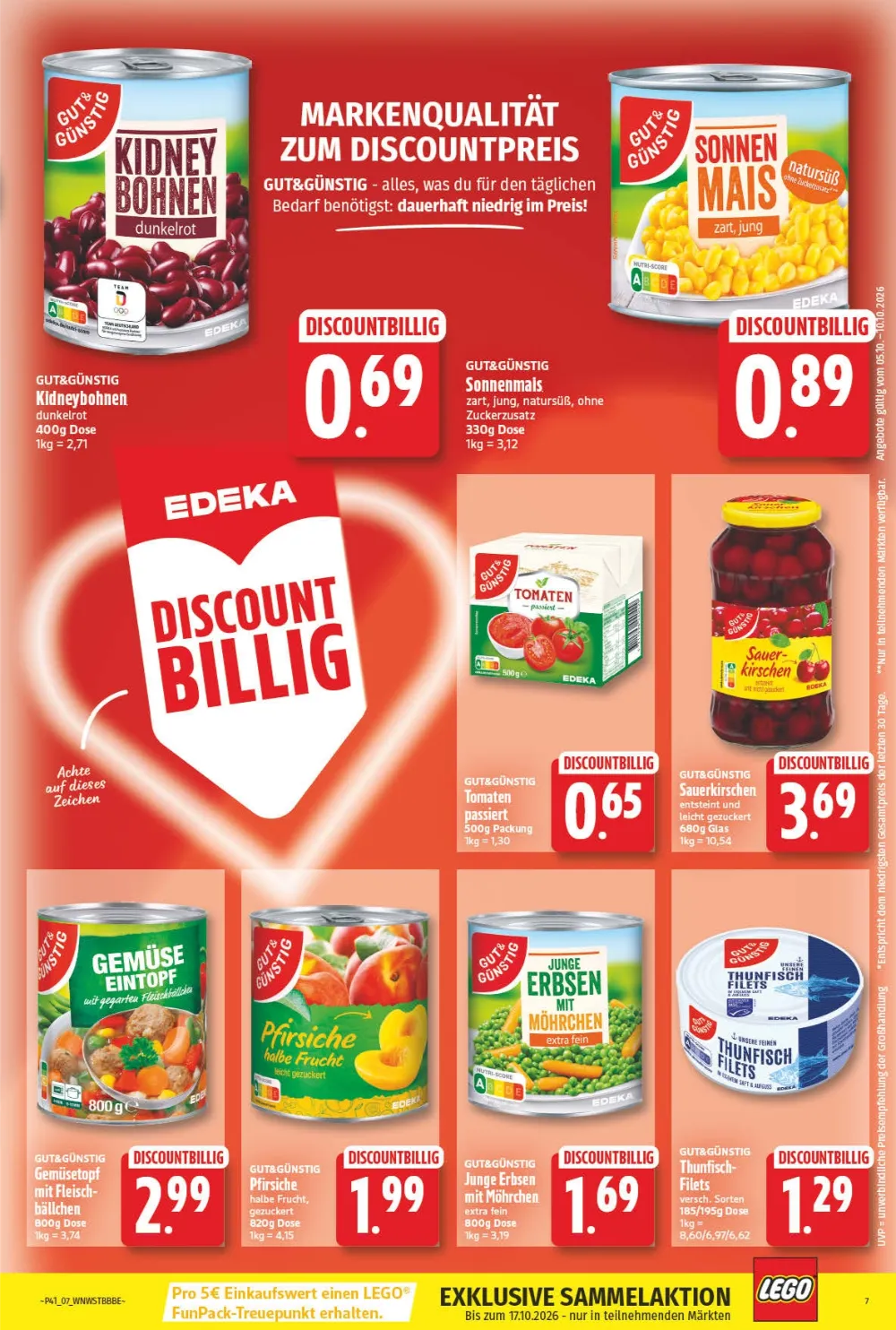 NP Prospekt KW41 Seite 7 mit Kidneybohnen, Sonnenmais, Tomaten, Sauerkirschen, Gemüseeintopf und Thunfisch.