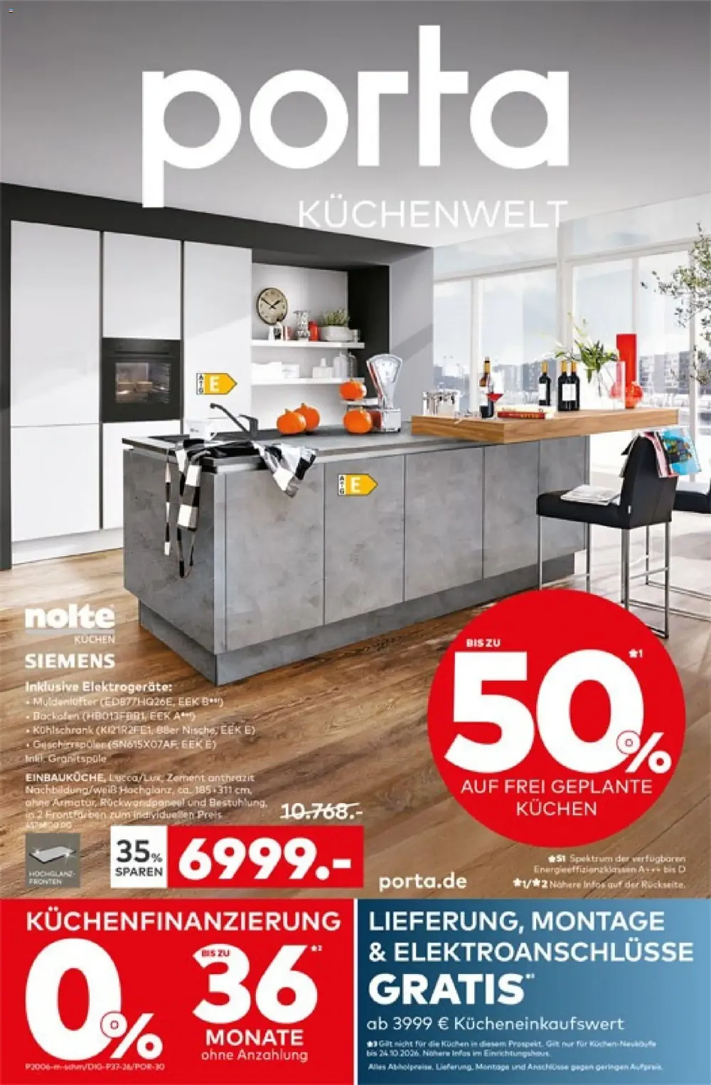 Porta Angebote ab 12.10.2026 Seite 1 mit angeboten für Nolte Einbauküche Lucca/Lux Zement anthrazit & Siemens Elektrogeräte