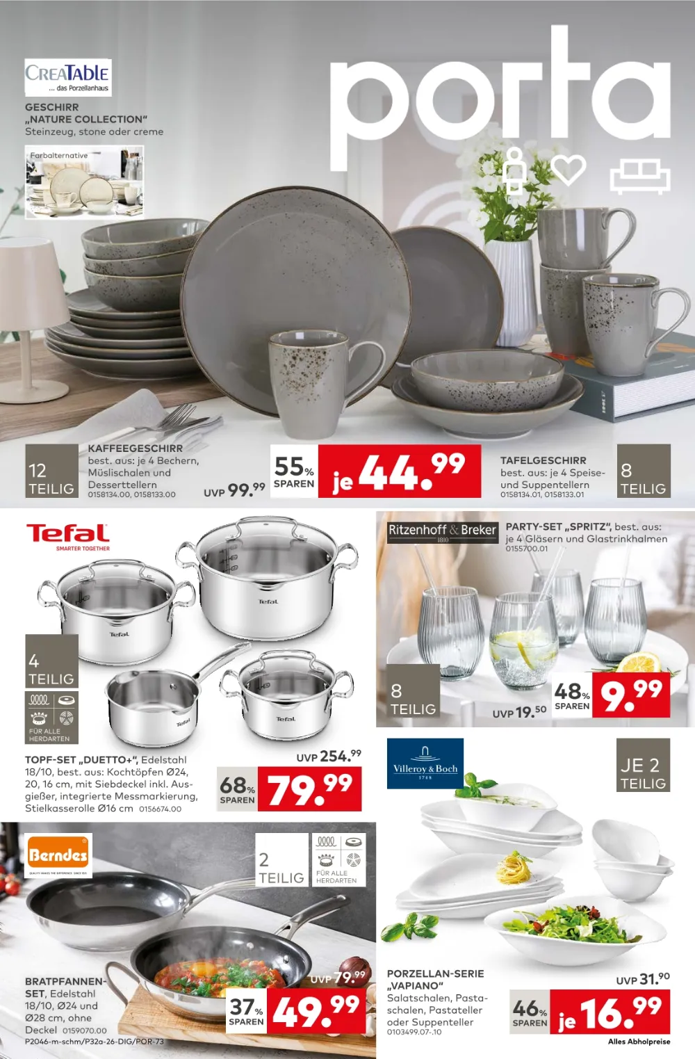 Porta Prospekt ab 05.10.2026 Seite 1 mit Geschirr-Set, Tefal Topf-Set, Party-Set, Bratpfannen-Set & Porzellanserie