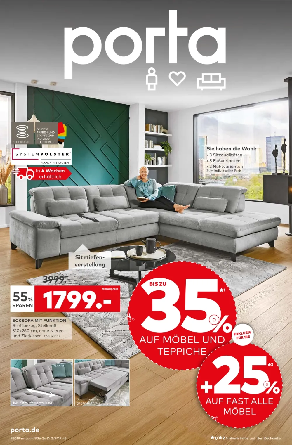 Porta Prospekt ab 05.10.2026 Seite 1 mit Ecksofa mit Funktion, Sitztiefenverstellung & Systempolster