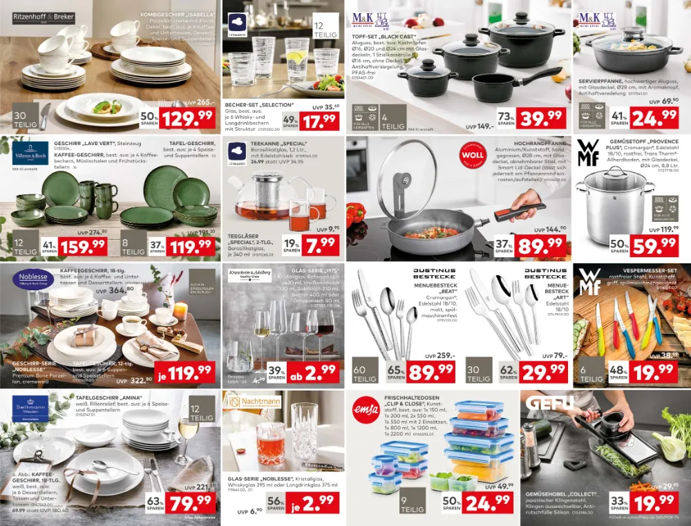 Porta Prospekt KW 41–42 Seite 2 mit Kombigeschirr, Becher-Set, Topf-Set, Servierpfanne, Besteck & Frischhaltedosen