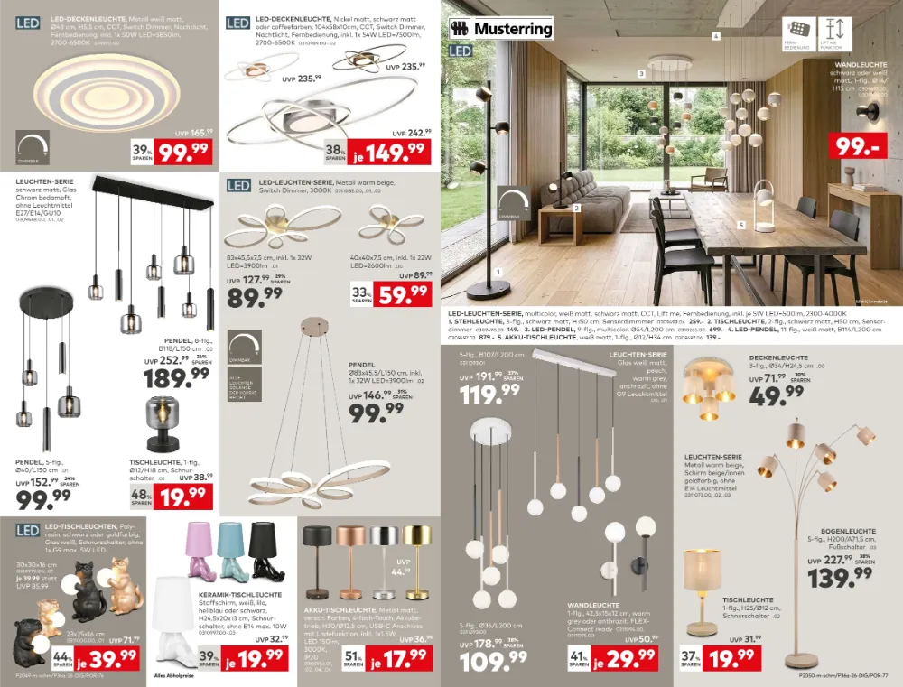 Porta Prospekt KW 41–42 Seite 3 mit LED-Deckenleuchten, Leuchten-Serie, Pendelleuchten & Keramik-Tischleuchten