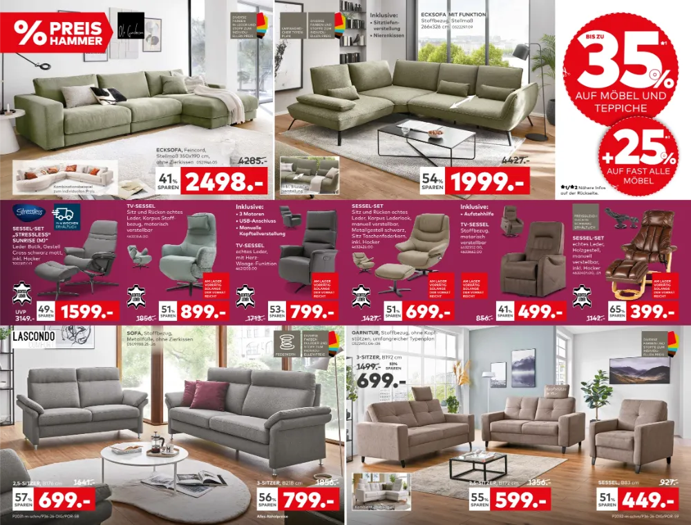 Porta Prospekt 05.10.2026 Seite 3 mit Feincord-Ecksofa, Stressless TV-Sesseln, Leder-Sesseln & Lascondo Sofas