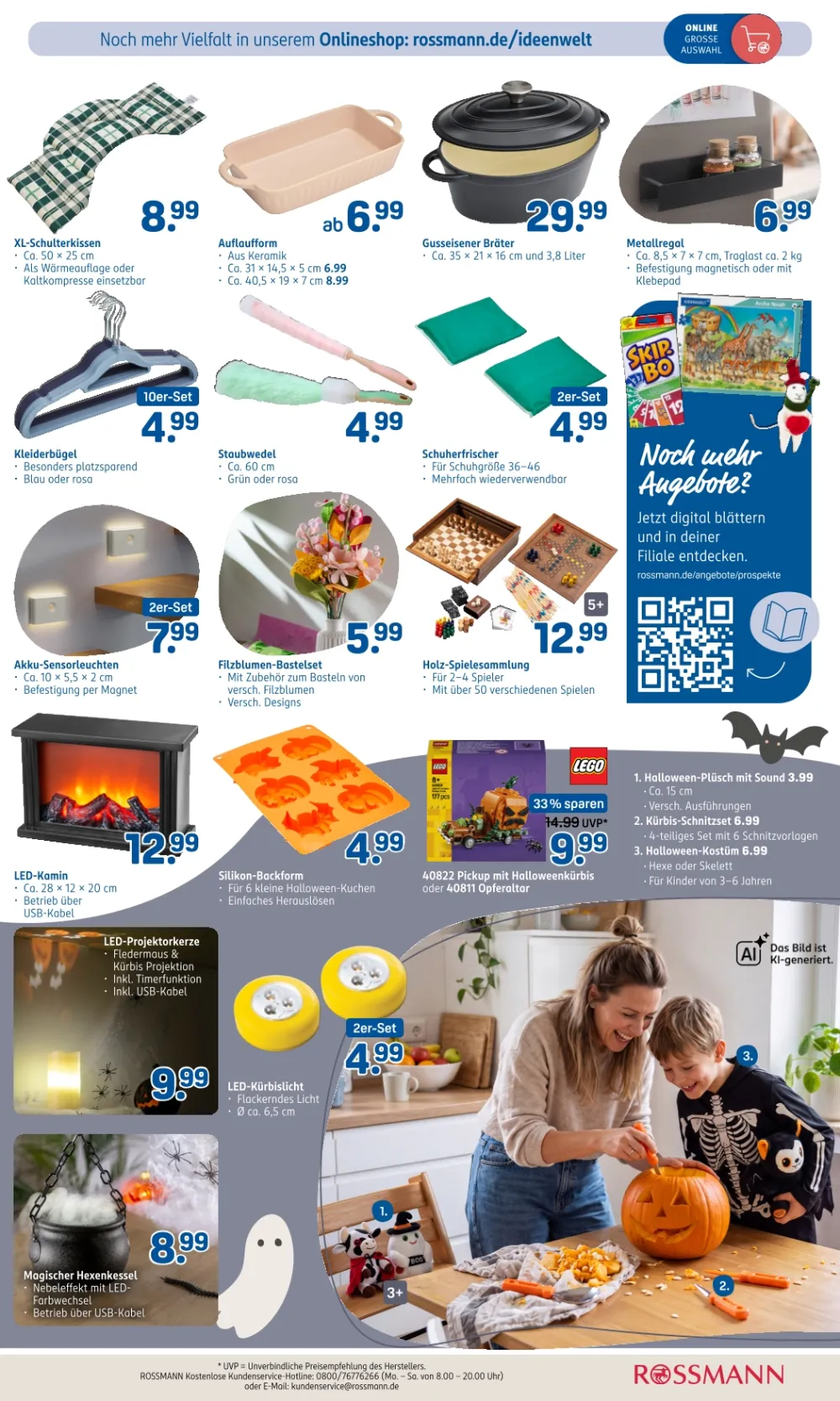 Rossmann Prospekt KW 41 Seite 3 mit Gusseisernem Bräter, Kleiderbügeln, Lego Pickup, LED-Kamin & Hexenkessel
