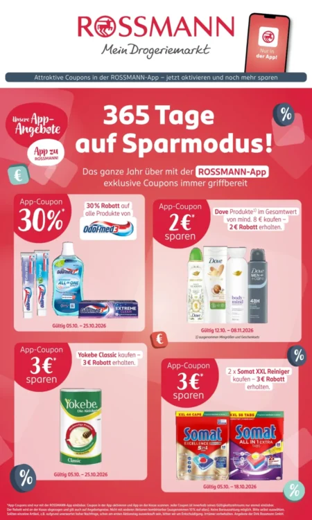 Rossmann Prospekt ab 12.10.2026 (KW 42) Rossmann Prospekt ab 12.10.2026 Seite 1 mit Odol-med3, Dove Pflegeprodukten, Yokebe Classic & Somat XXL Tabs