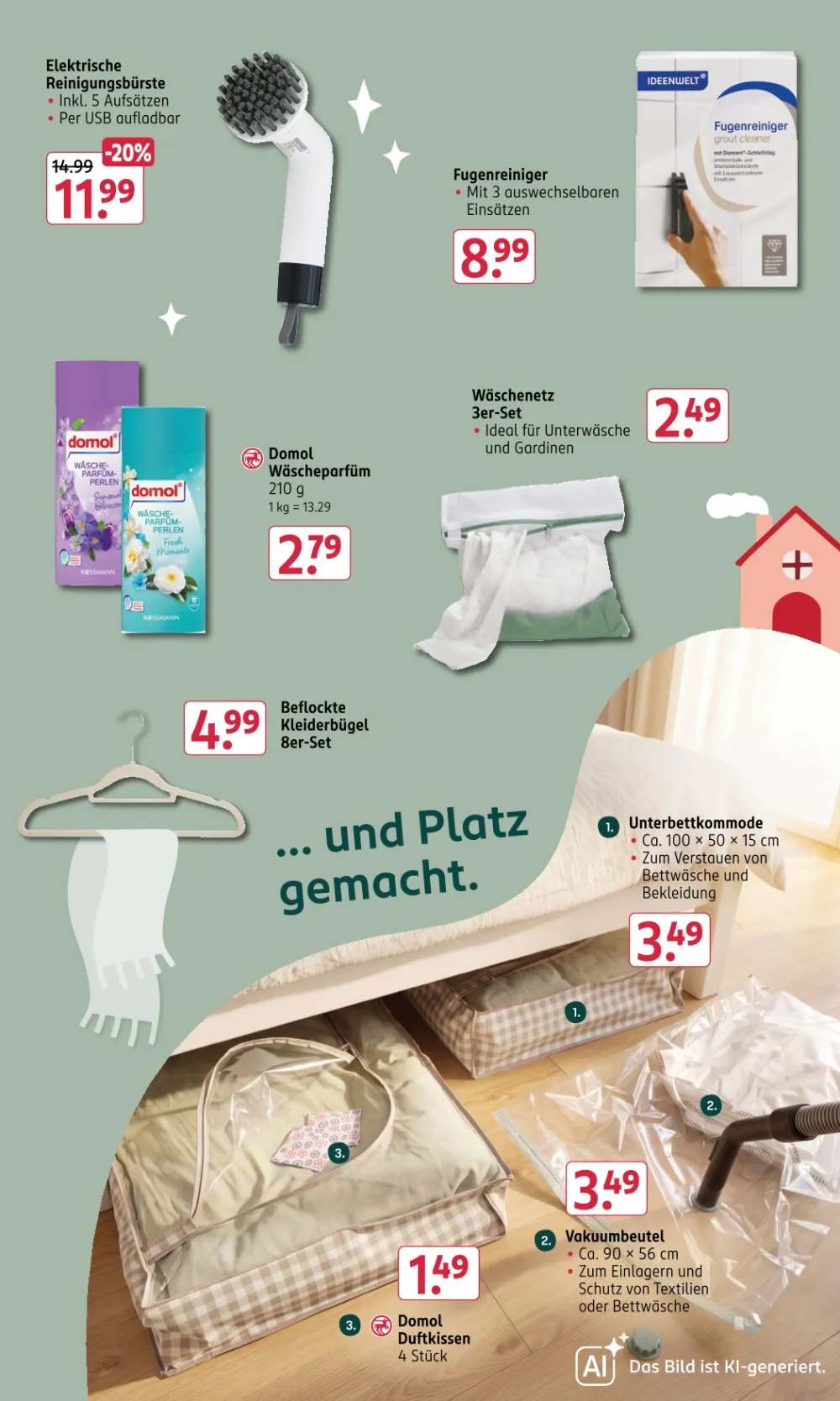 Rossmann Prospekt KW40 Seite 6 mit elektrischer Reinigungsbürste, Fugenreiniger, Wäscheparfüm, Kleiderbügeln und Vakuumbeutel.