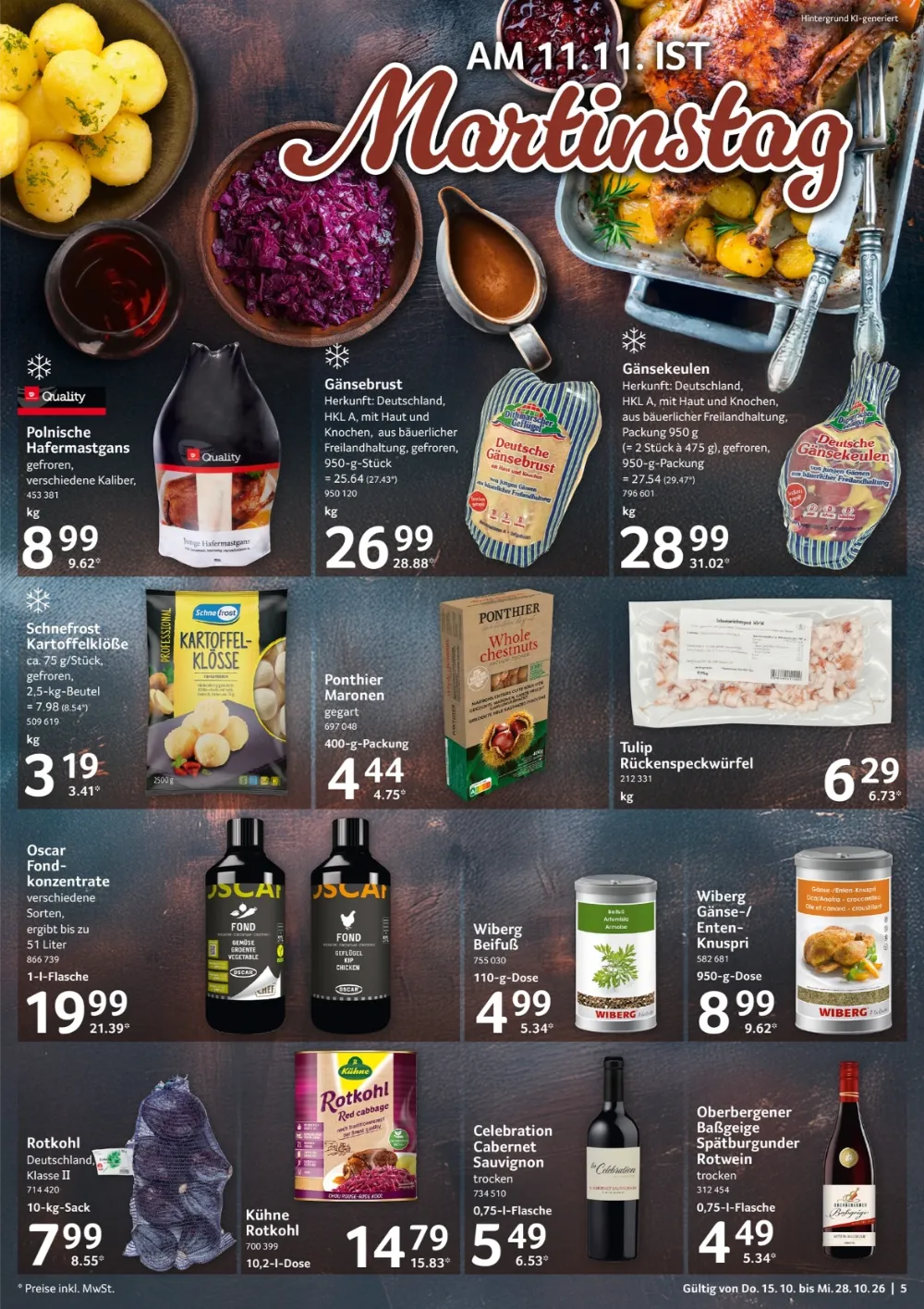 Selgros Gastronomie Prospekt KW 42 Seite 5 mit Hafermastgans, Gänsebrust, Gänsekeulen, Kartoffelklößen & Rotkohl