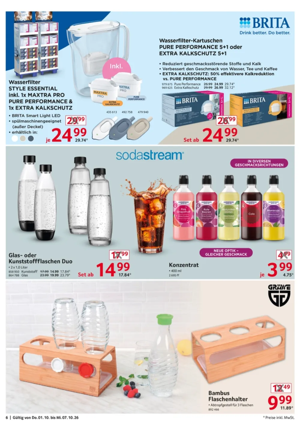 Selgros Nonfood Prospekt KW 40 Seite 6 mit Brita Wasserfilter, SodaStream Duo, Sirup und Flaschenhalter.