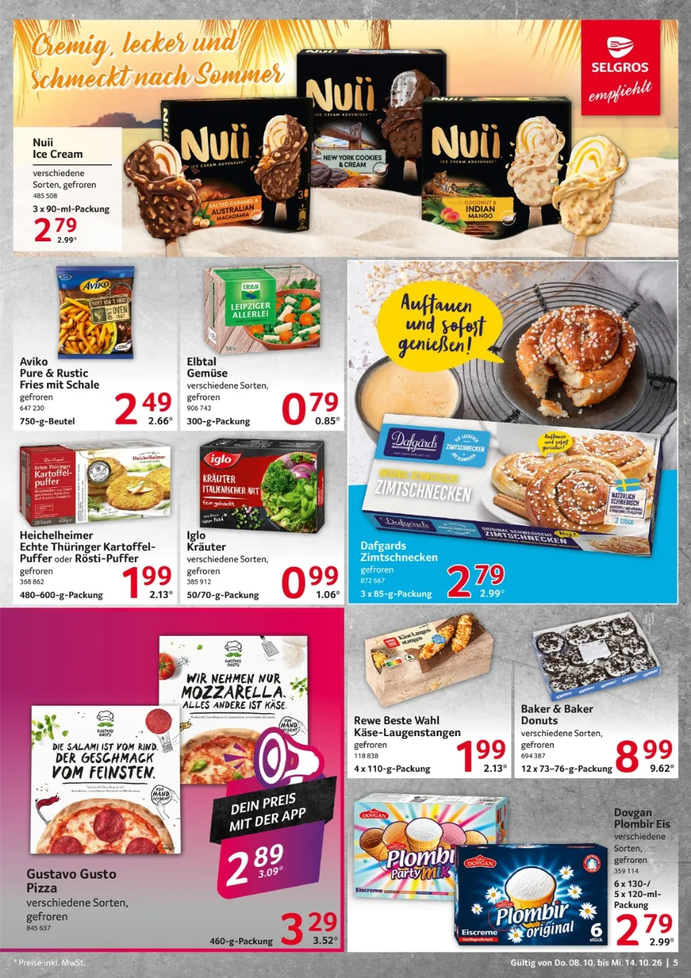 Selgros Prospekt KW41 Seite 5 mit Nuii Eis, Aviko Fries, Dafgards Zimtschnecken & Gustavo Gusto Pizza